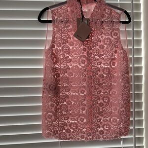 Miu Miu Pink Floral Lace Sleeveless Blouse